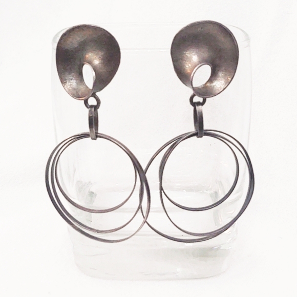 Outstanding Uno A Erra Mid-Century Modern Oversized Sterling Silver Earrings - Picture 1 of 6